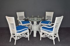 Wicker Dining Set 42" Round Victorian Style (2-Arm & 2-Side Chairs) White Only