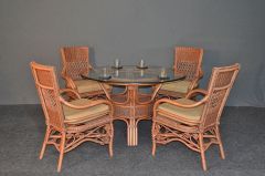 Wicker Dining Set 48" Round Victorian Style (4) Arm Chairs) White Only