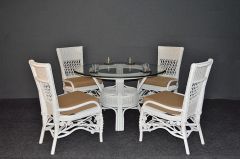 Wicker Dining Set 48" Round Victorian Style (4-Side Chairs) White Only
