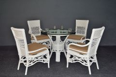 Wicker Dining Sets, Victorian 36" Round (2-Arm & 2-Sides Chairs) White Only