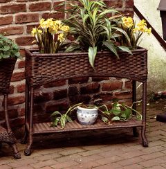 Veranda Resin Wicker Window Box Planter, Antique Brown