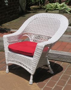 Natural Wicker Chair, Vineyard Style W/Seat Cushion