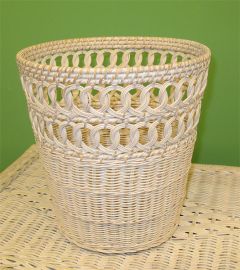 Wicker Waste Basket Circle Round, White Wash