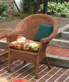 Natural Wicker Chair, Diamond Style with Seat Cushion - Tea Wash