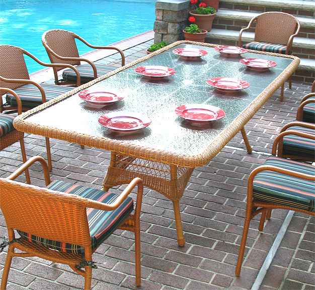 Resin Wicker Dining Table Only 96" x 42" In stock (5) Colors--No Chairs--Has Umbrella Hole 