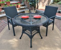 Caribbean Resin Wicker Bistro Dining Set 36" Round (2-Arm Chairs) (Table Has Umbrella Hole)