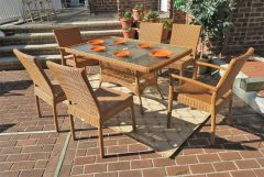 Caribbean Resin Wicker Dining Set 60" x 36" Rectangular 6 Chairs