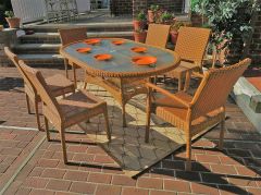 Caribbean Resin Wicker Dining Set 72" Oval 6 Chairs--Also White, Black, Ant Brn & Driftwood