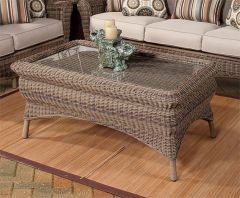 Avignon Outdoor Wicker Cocktail Table with Glass Top