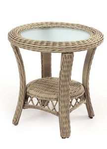 Baketweave Round Resin Wicker End Table 