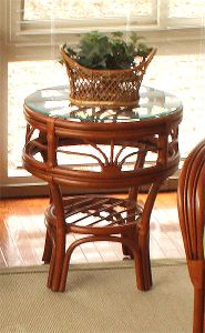  Rattan Round End Table, Round Tahiti Style
