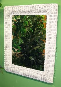 Wicker Mirror, White XL Rectangular 27" x 34"