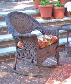 Veranda High Back Resin Wicker Rocker, Antique Brown