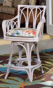 Wicker Counter Stools, Tilt Swivel Seats, Rattan Frames Trinidad Style Rustic Driftwood Minimum (2)