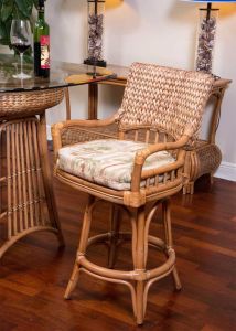 Wicker Counter Stool, Tilt Swivel, Rattan Frames & Bay Point Style Antique Honey (Minimum 2)