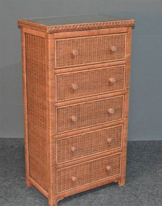 Wicker Dresser Augusta 5 Drawer w/Inset Glass Top Tea Wash Brown