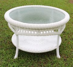 Resin Wicker Cocktail Table w/Inset Glass Top, Round Bel Aire Style 19.5" high (5) Colors