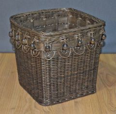 Wicker Waste Basket Beaded Victorian Style Rectangular, Coffee--Confirmed --Late--July
