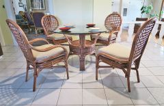 Rattan Dining Sets 42" Round Teawash Coronado Style (2 Cushioned Arm(2) Side Chairs