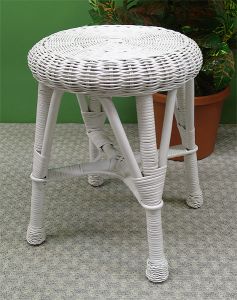 Round Wicker Bathroom/Utility Stool, White