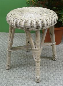 Round Wicker Bathroom/Utility Stool, White Wash