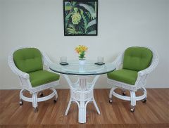 Wicker Dining Set 36" Diamond Castored 3 Piece 36" (2 Chairs) White 