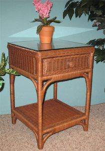 Wicker Night Table Diamond 1 Drawer with Glass Top Tea Wash Brown