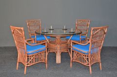 Rattan Dining Set 48" Round Dorado Style (4) Arm Chairs) Brand New (2) Frame Colors