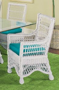 Wicker Dining Chair W/Seat Cushion, Capri Style w/Arms