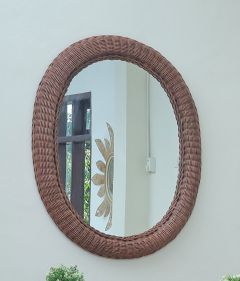 Wicker Mirror, Teawash Brown XL Oval 30" x 39" 