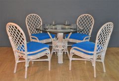 Rattan Dining Sets 42" Round Florentine Style 4 Cushioned Side Chairs) (Available in 3 Frame Colors)