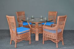 Wicker Dining Set 48" Round Beaded Francesca Style (2-Arm & 2-Side Chairs) Brand New (2) Frame Colors