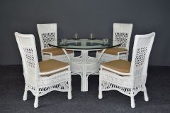 Wicker Dining Set 48" Round Beaded Francesca Style (4-Side Chairs) Brand New (2) Frame Colors