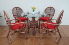 Rattan Dining Set 42" Round French Throne Style (4) Arm Chairs) Brand New