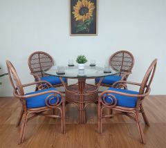 Rattan Dining Set 48" Round French Throne Style (4) Arm Chairs) Brand New