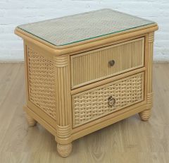 Rattan Dresser, Islamorada 2-Drawer Night Stand w/ Inset Glass Top, Available in Natural Frame Finish