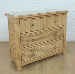 Rattan Dresser, Islamorada 4-Drawer Split Dresser w/ Inset Glass Top Natural Frame Finish---Estimating July--Brand New Design