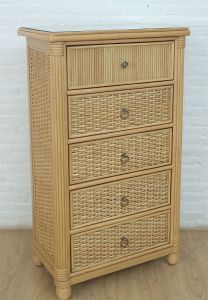 Rattan Dresser, Islamorada 5-Drawer Chest w/ Inset Glass Top, Available in Natural Frame Finish--Estimating July--Brand New Design