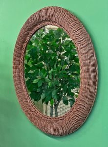 30" Extra Large Round Wicker Mirror, Tea Wash