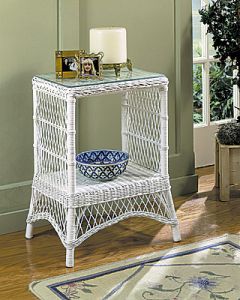 Wicker End Table w/Glass Top, Rectangular Ashley Style 