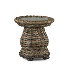 South Hampton Synthetic Round Accent End Table with Inset Tempered Glass Top