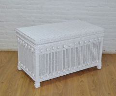 Wicker Trunk Victorian Beaded White Woodlined