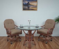 Wicker Dining Set w/Castors 36" Marina Style Teawash Brown