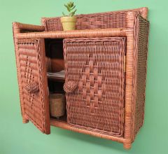 Wicker Wall Rack, 2 Doors Teawash