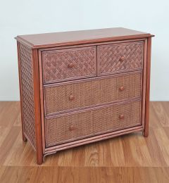 Wicker Dresser Milano 4 Drawer Split Dresser w/Wooden Top & Mahogany Wood Frame Available in Tea Wash Brown