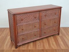 Wicker Dresser Milano 6 Drawer Dresser w/Wooden Top Available in Tea Wash Brown
