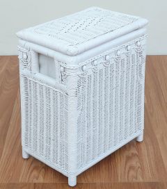 Wicker Hamper Beaded Victorian Style, Lined, Medium Size , White Color