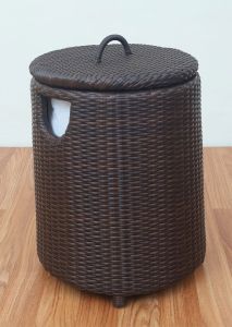 Wicker Hampers, Medium Round Rattan Frame & Synthetic Wicker (Removable Lid) Dark Brown