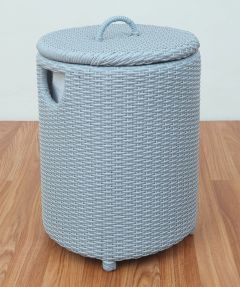 Wicker Hampers, Medium Round Rattan Frame & Synthetic Wicker (Removable Lid) Gray