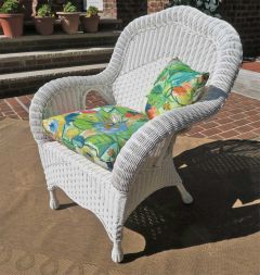 Natural Wicker Chair, Naples Style W/Seat Cushion - White